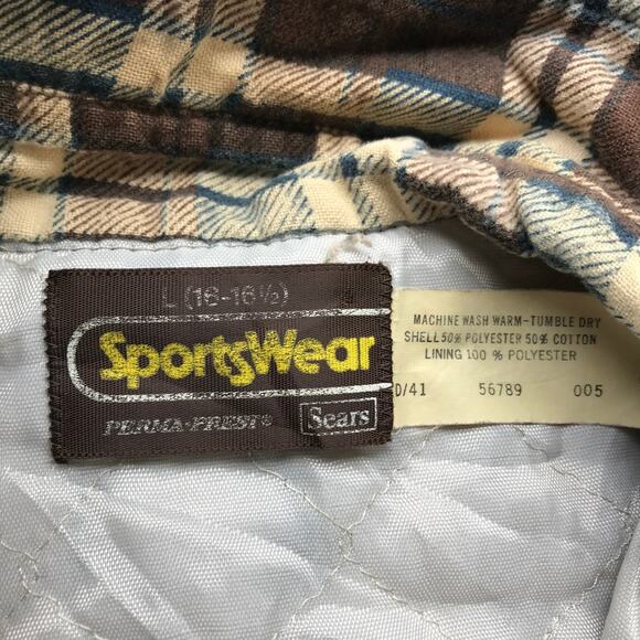 Vintage 70s Perma Prest Sears Quilted Lined Flannel Shirt Men Large Long Sleeve - Picture 3 of 7